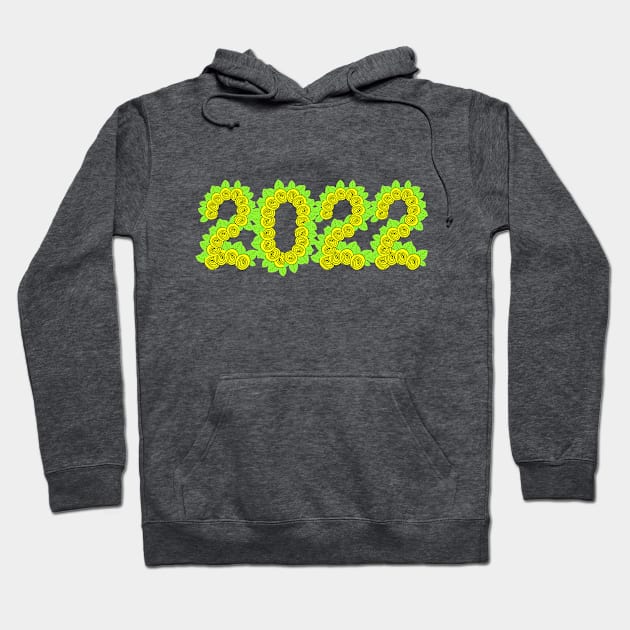 2022 created with yellow roses and green leaves Hoodie by Blue Butterfly Designs 